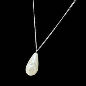 Sterling Silver 24" Cable Link Chain With 1 1/2" Teardrop Baroque Pearl Necklace